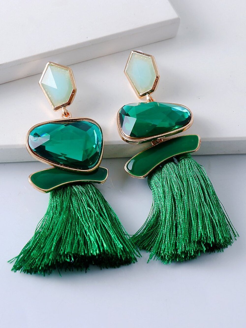 Green Boho Women's Tassel Decor Drop Earrings